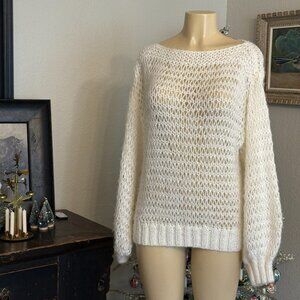 Hand Knit Sweater: oversized sleeves shoulder to shoulder neckline loose weave
